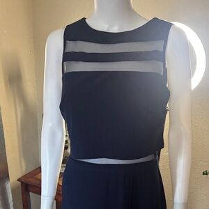Night Way Collections Navy Blue Sleeveless Mesh-Accent Dress